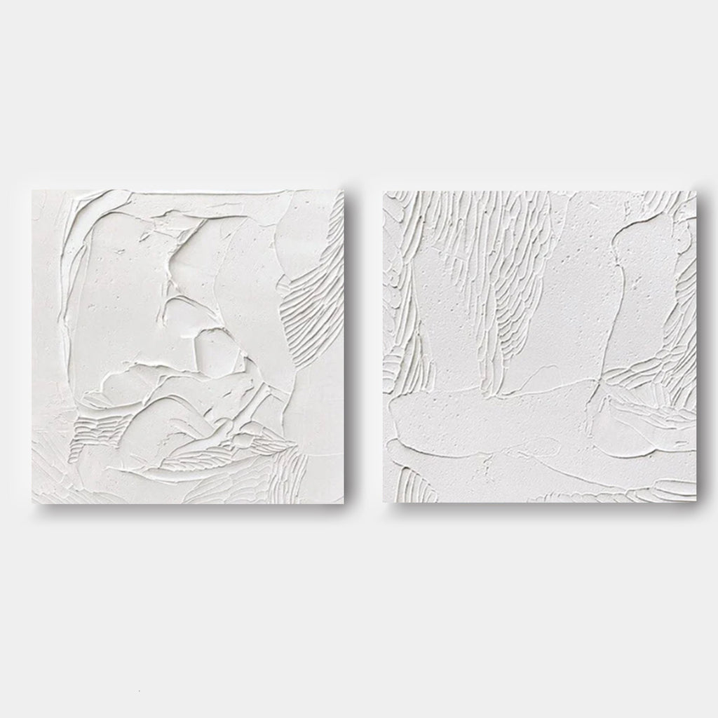 Wall Art Abstract Linear Relief Elegant Linen Flowing White