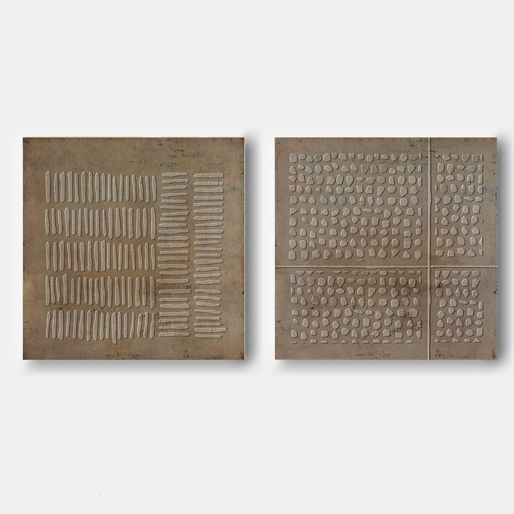 Geometric Textured Diptych Art Oil Painting