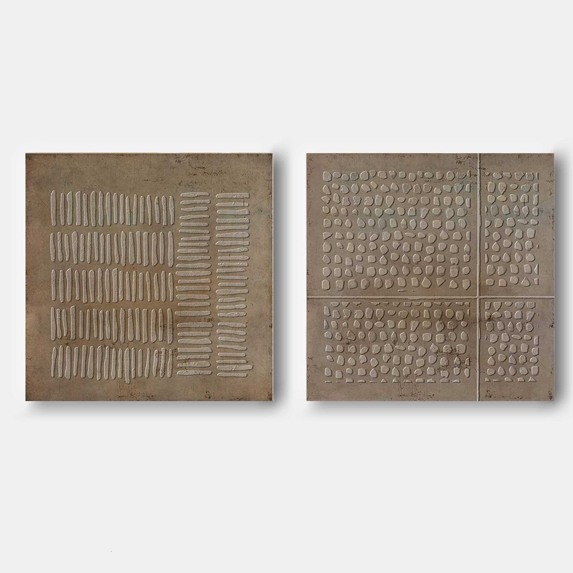 Geometric Textured Diptych Art Oil Painting