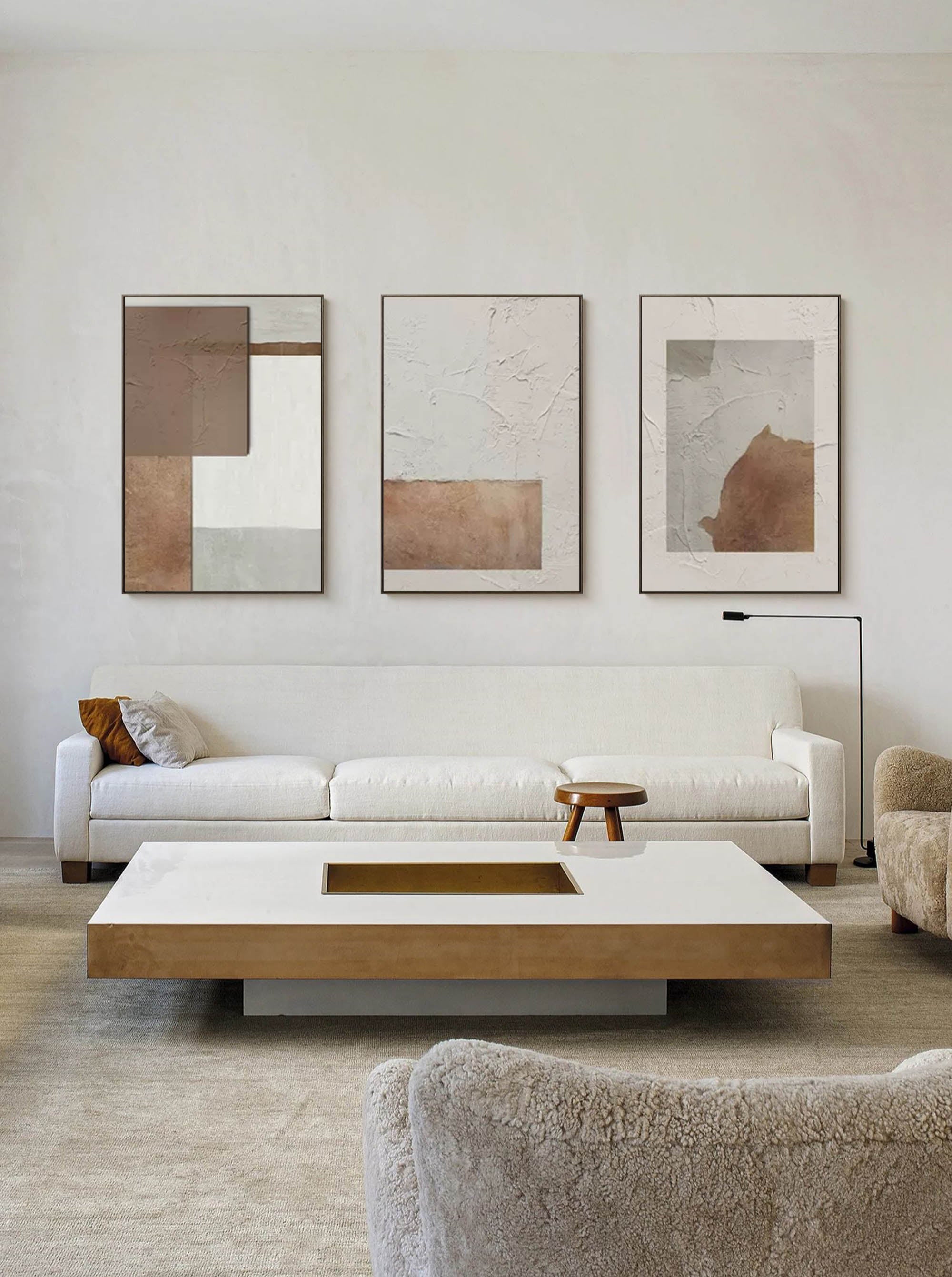 Neutral Triptych 3D Textured Painting