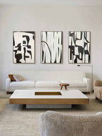 Monochrome Abstract Triptych Oil Painting