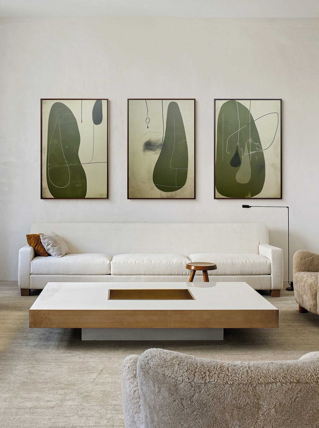 Tactile Three-Piece Oil Painting Olive Green Minimalist