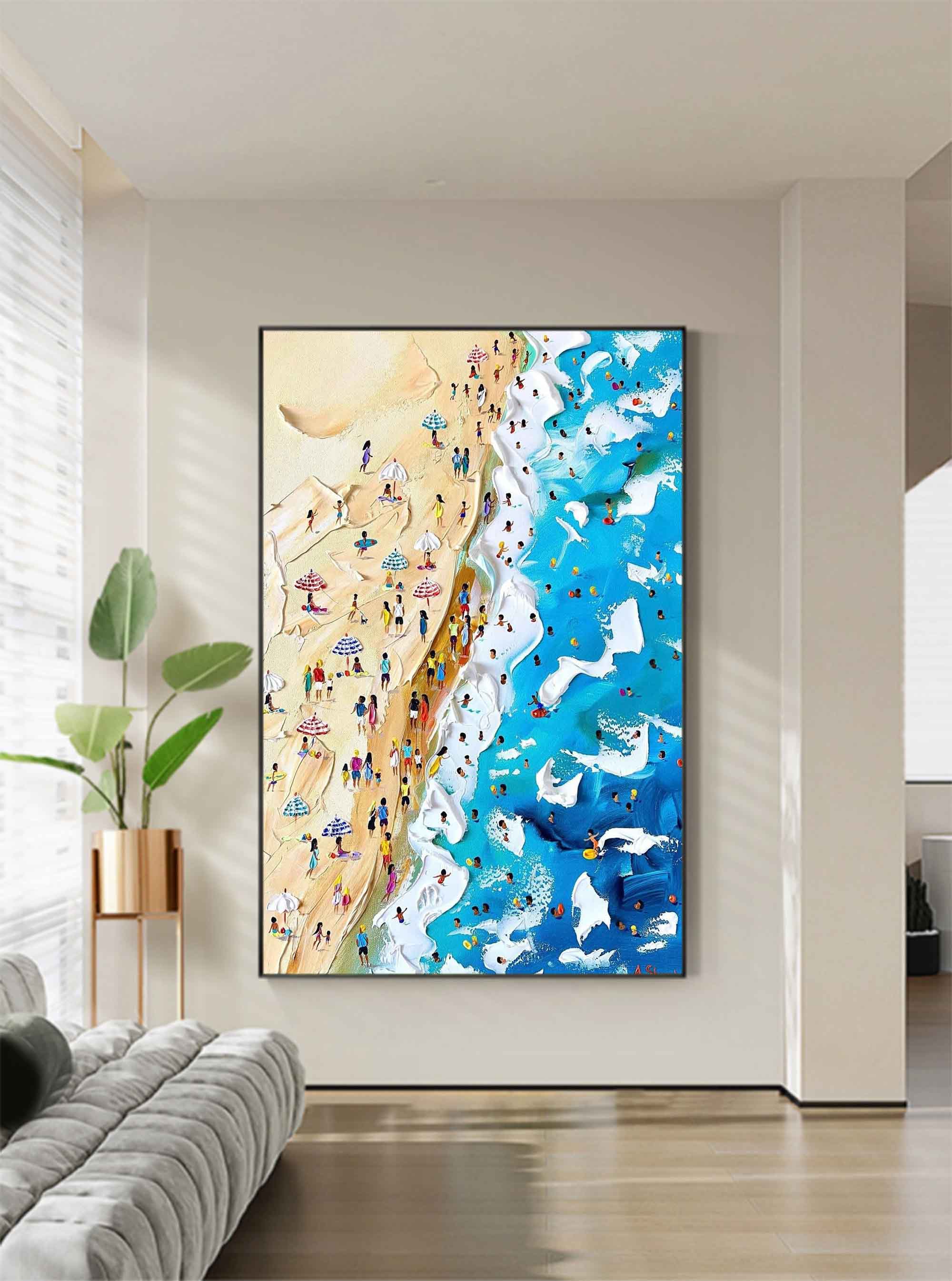 Set of 3 Vibrant Beach Scene Triptych Abstract Painting