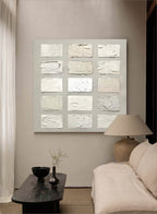 Wabi-Sabi Textured Neutral Tone Grid Oil Painting