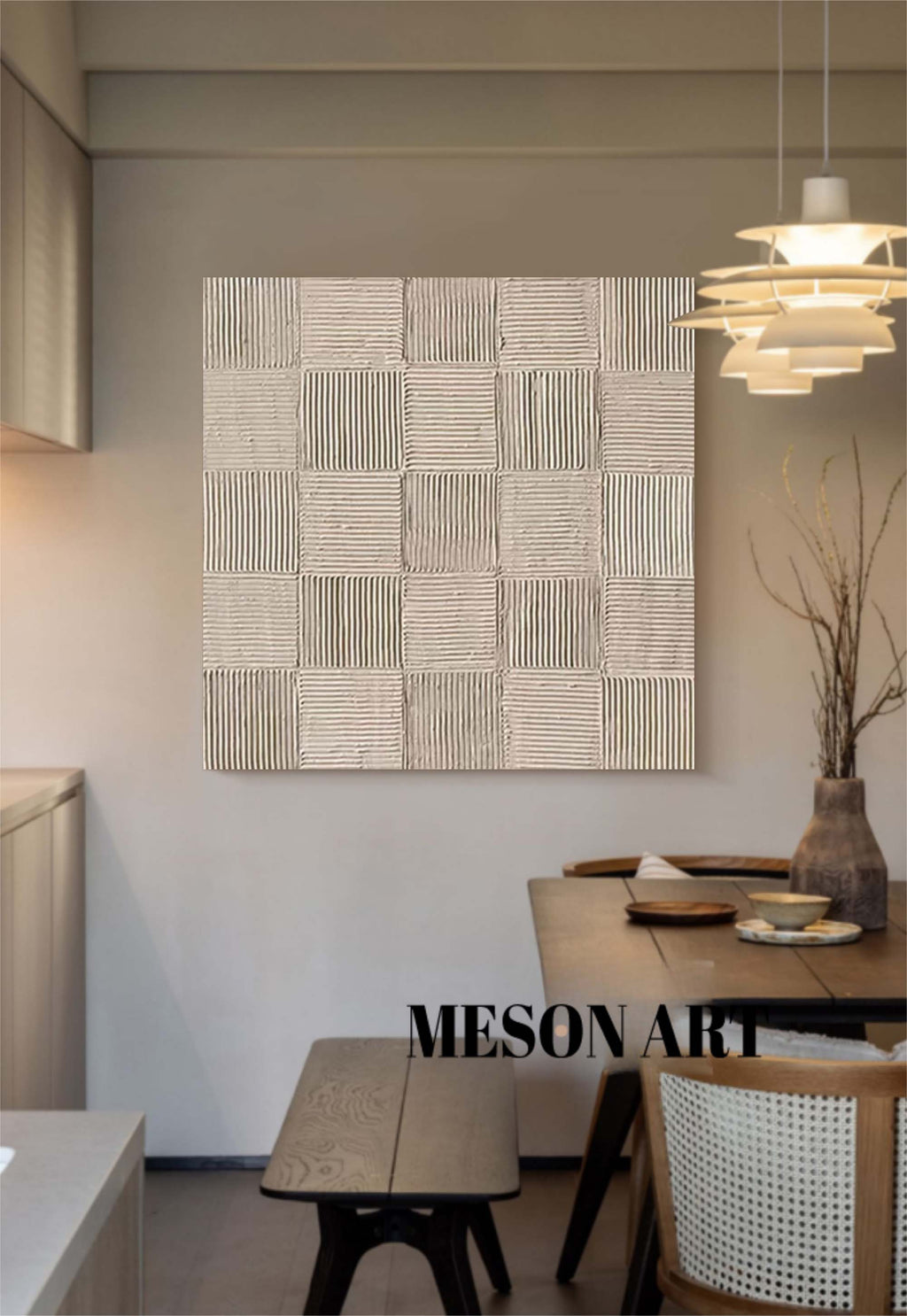 Neutral Tone Textured Checkerboard Oil Painting