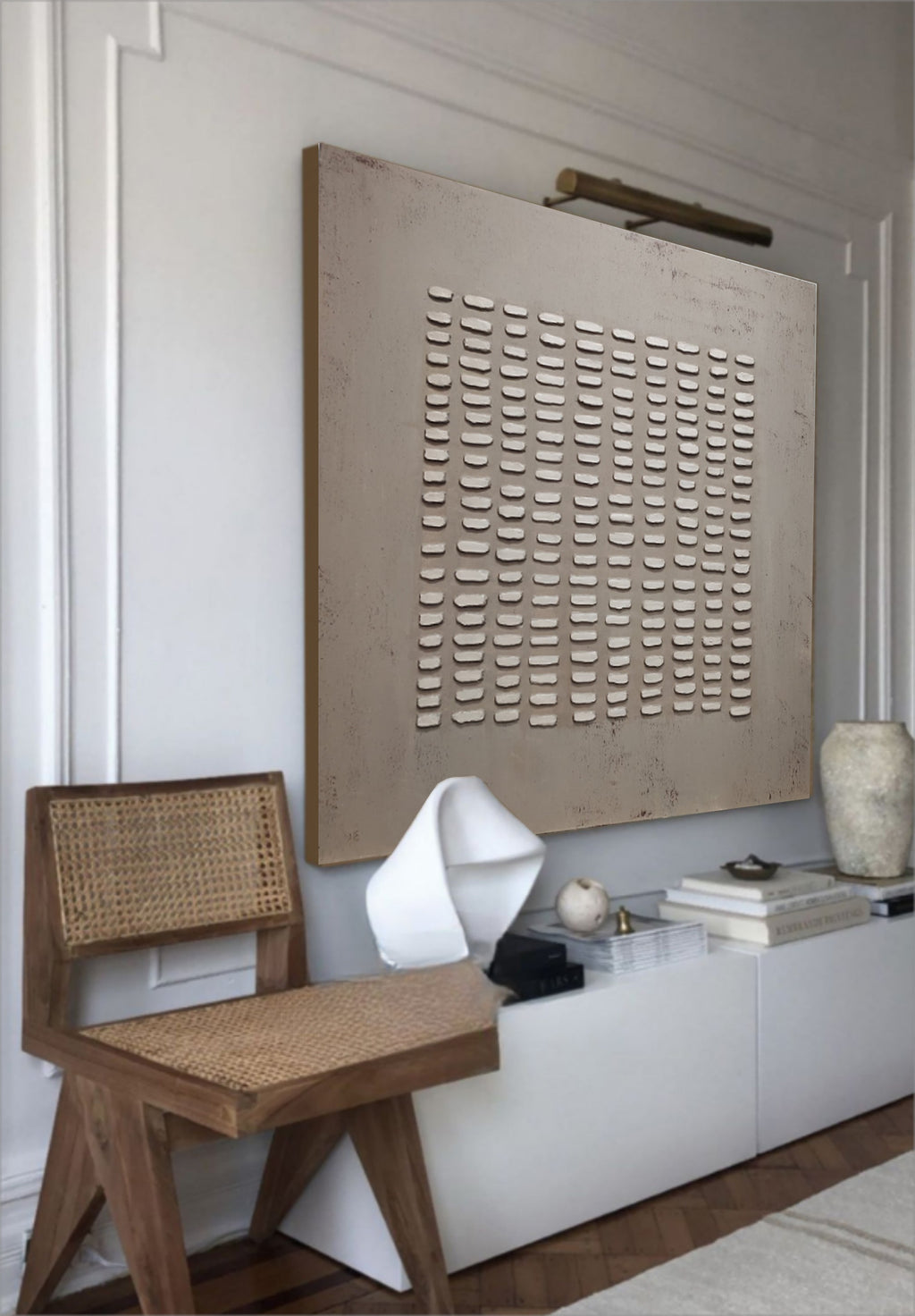 Minimalist 3D Textured Grid Painting Neutral Wall Art