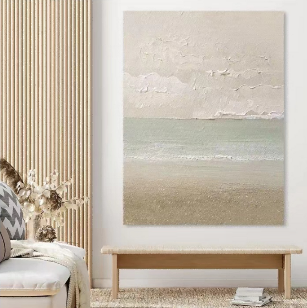 Minimalist Coastal Landscape Painting Textured Neutral