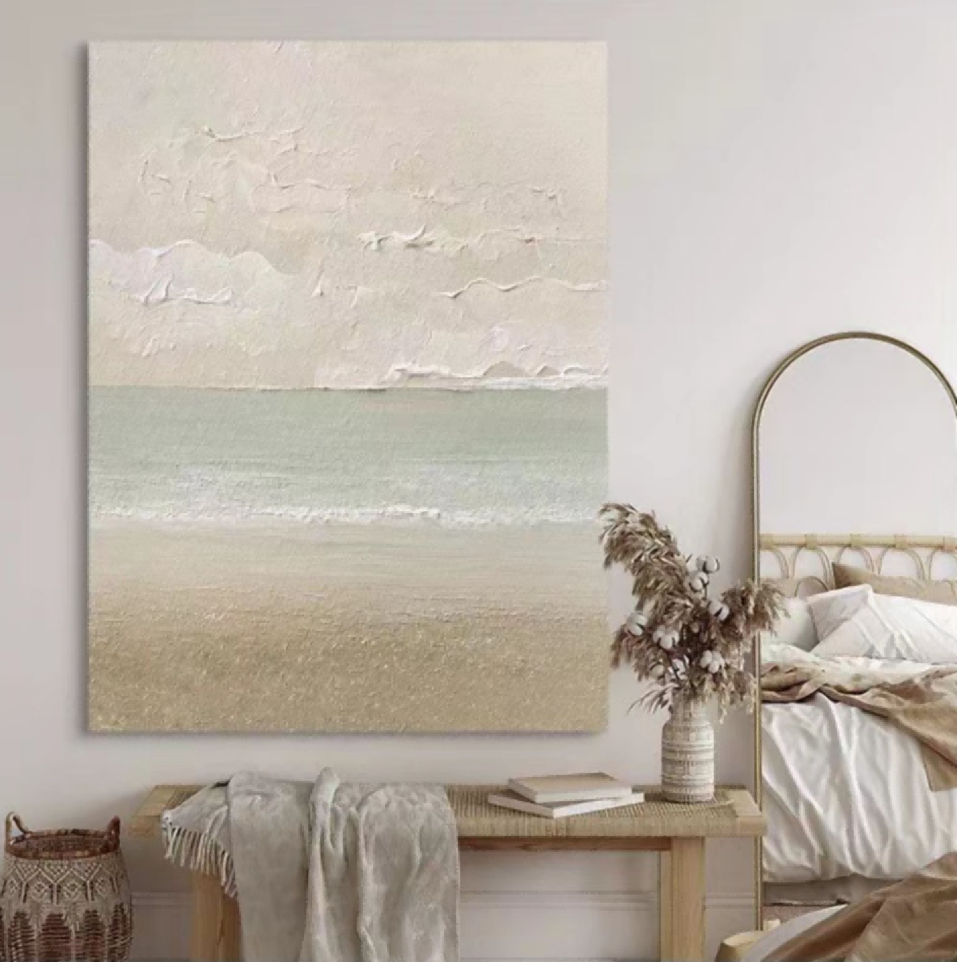 Minimalist Coastal Landscape Painting Textured Neutral