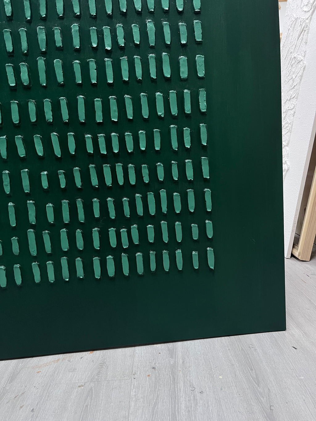 Dark Green Textured Grid Abstract Oil Painting