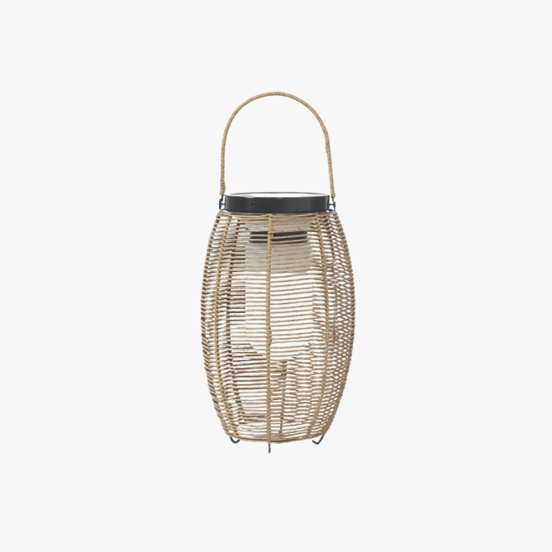Ray Retro Lantern Metal/Rattan Floor Lamp, Wood Color