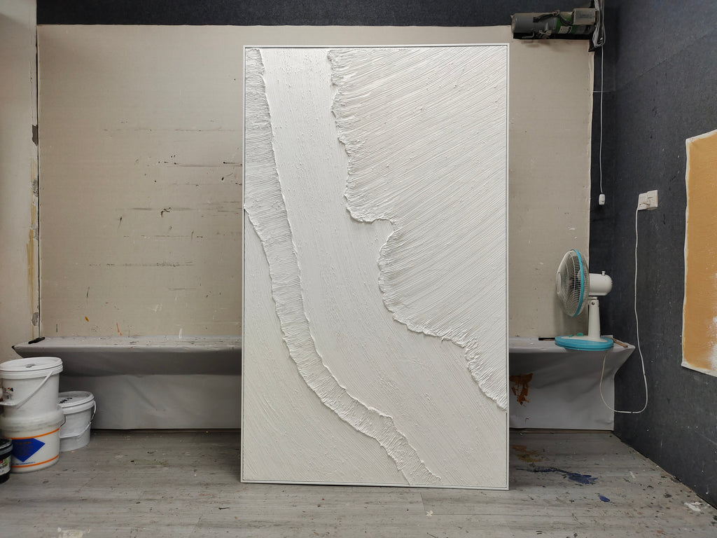 3D Textured White Wave Painting Organic Wall Art