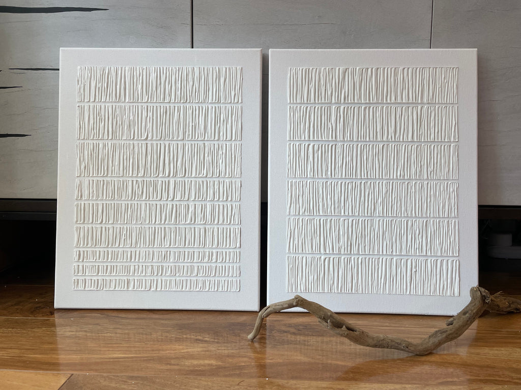 Set Of 2 Minimalist Textured Diptych Bas-Relief Painting