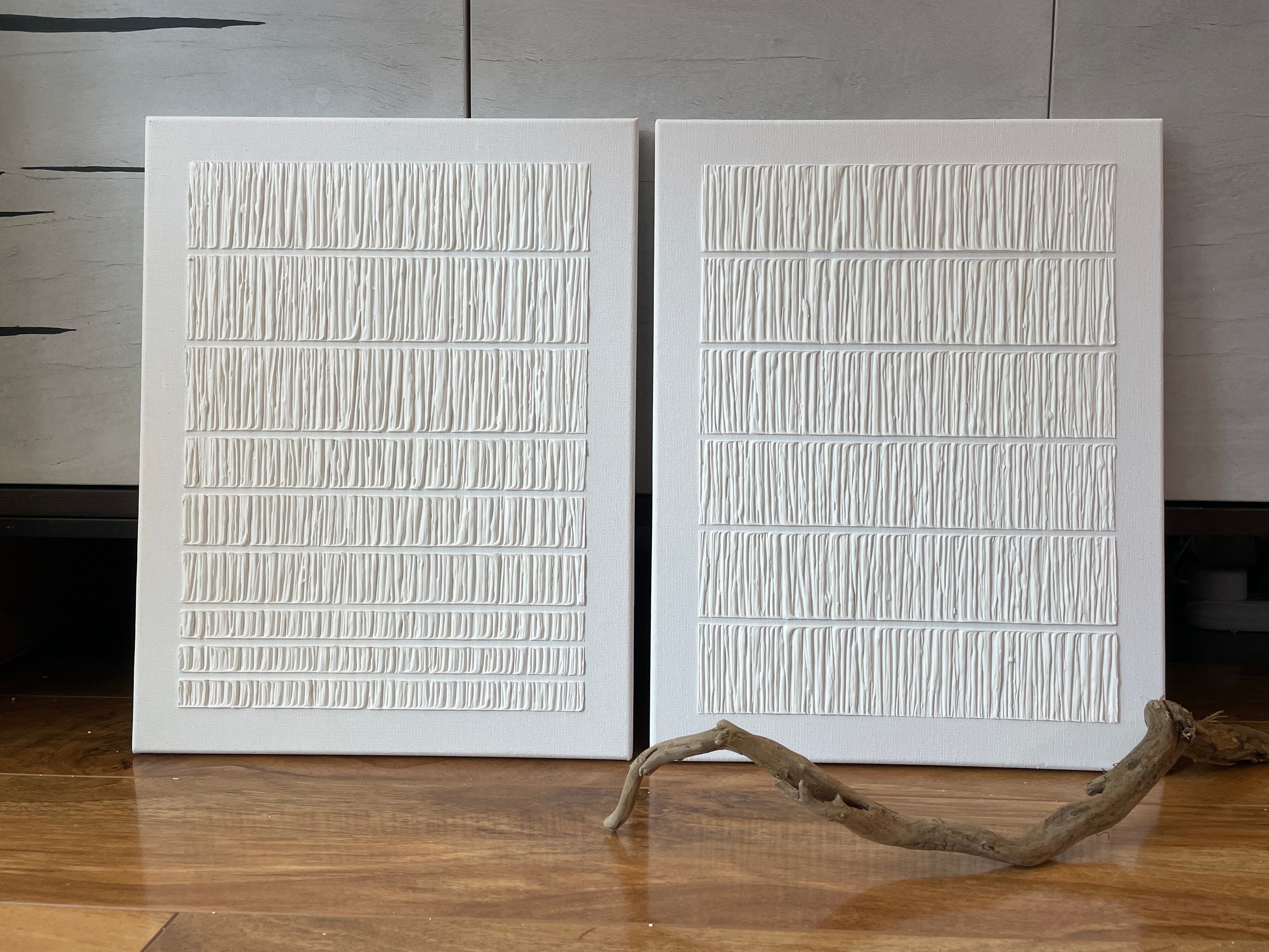 Set Of 2 Minimalist Textured Diptych Bas-Relief Painting