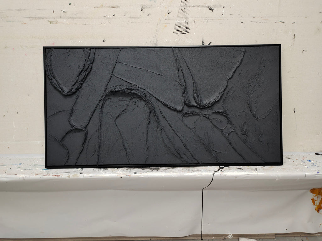 3D Textured Black Wall Art Impasto Painting