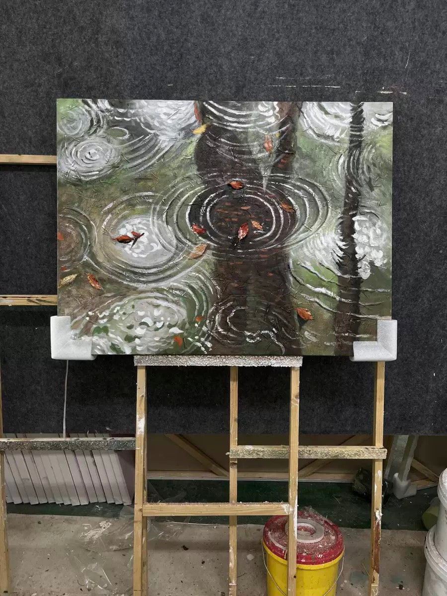 Raindrops on Water Impasto Painting