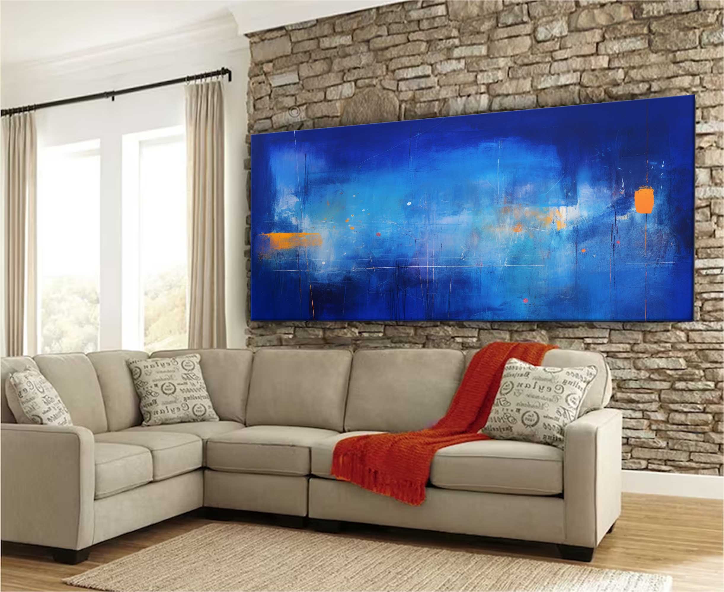 Expressionist Panoramic Blue Orange Wall Art
