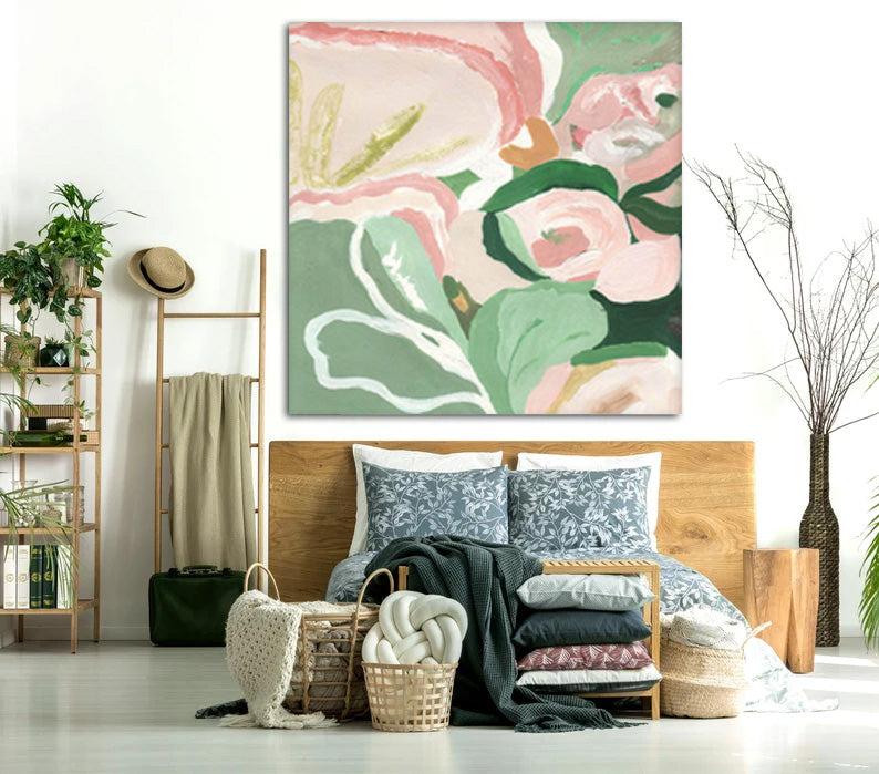 Modern Abstract Floral Painting Soft Pastels