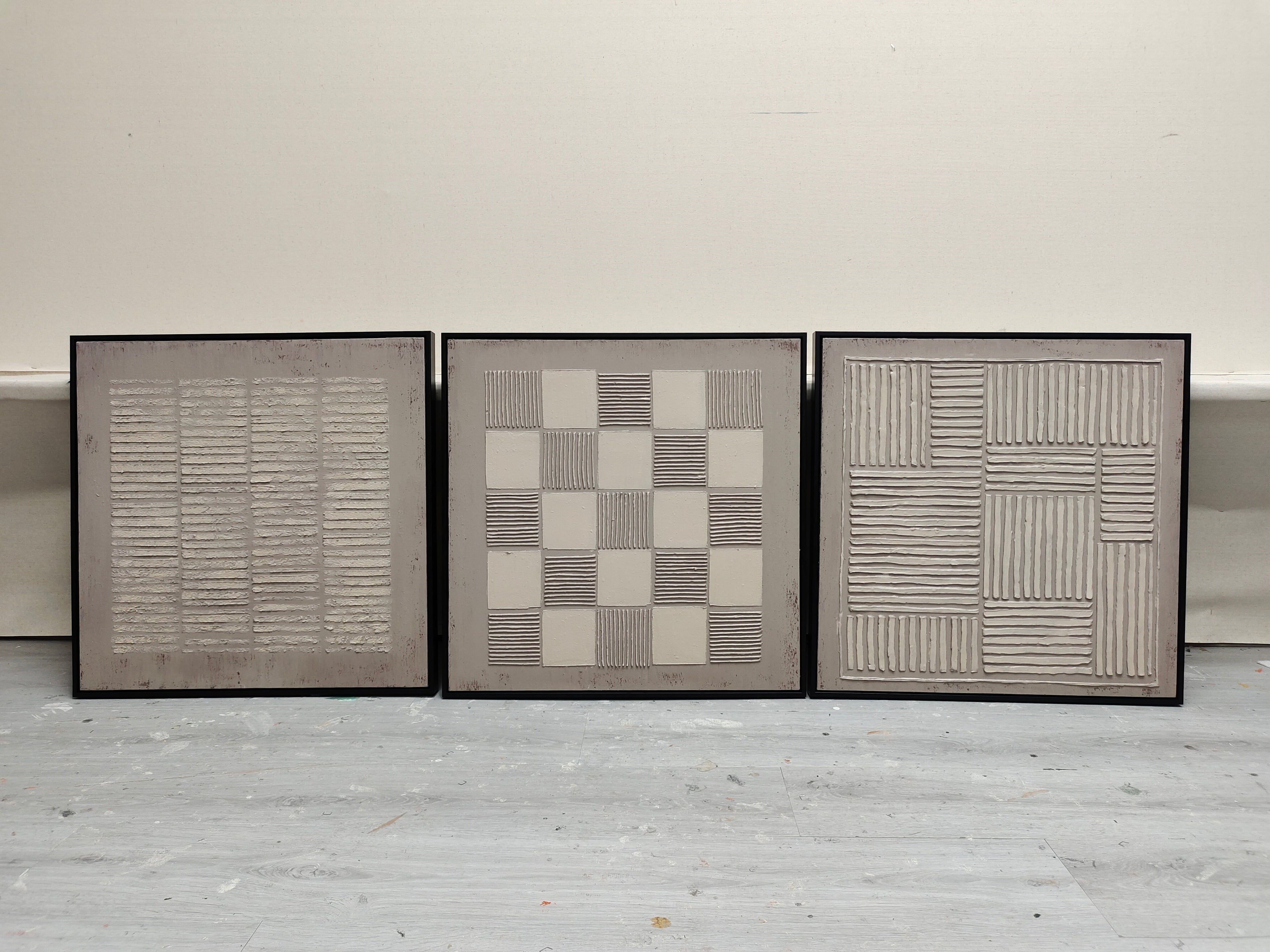 Wabi-Sabi Textured Triptych Wall Art Neutral