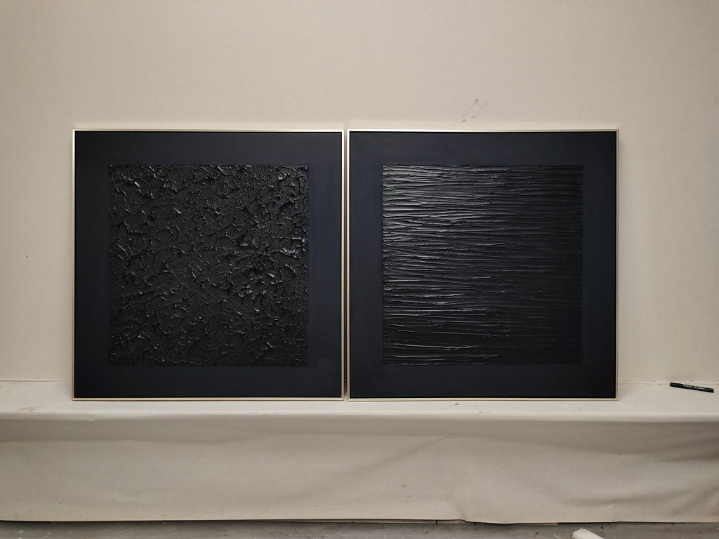 Monochrome Textured Diptych Bas-Relief Painting
