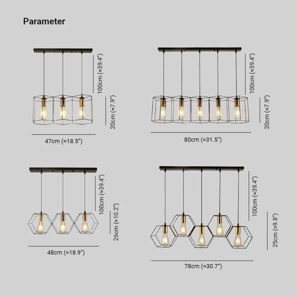 Arisha Rustic Farmhouse Geometry  3/5 Light Pendant Light, Black