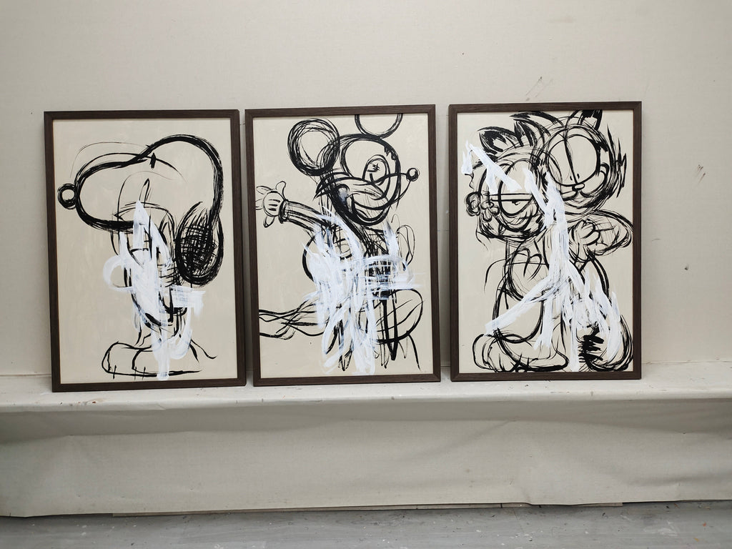 Expressionist Mickey Mouse Painting Graffiti Black White