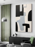 Minimalist White Grey Geometric Oil Painting