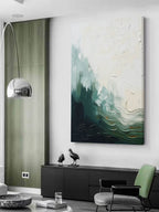 Emerald Ocean Wave Impasto Painting