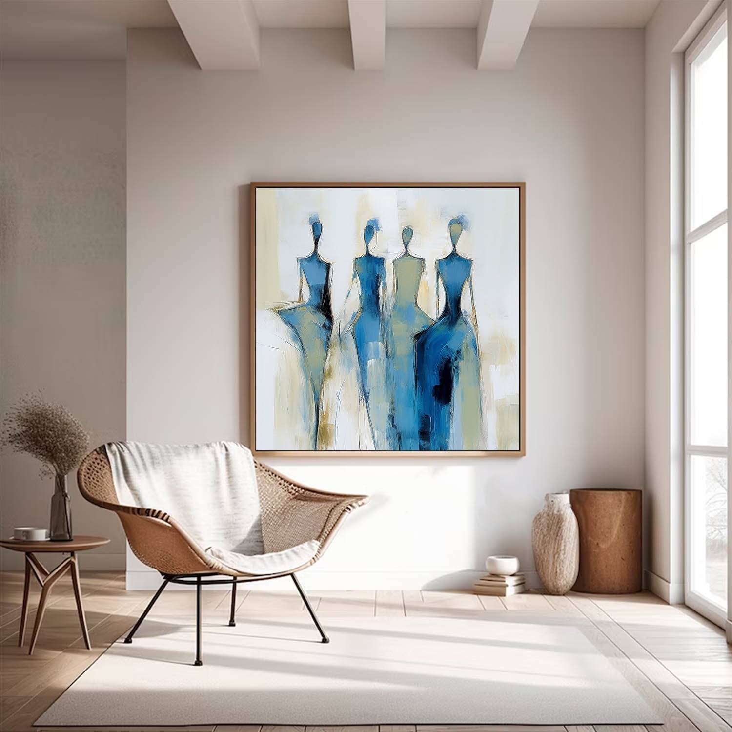 Four Feminine Figures In Blue And Gold Wall Art