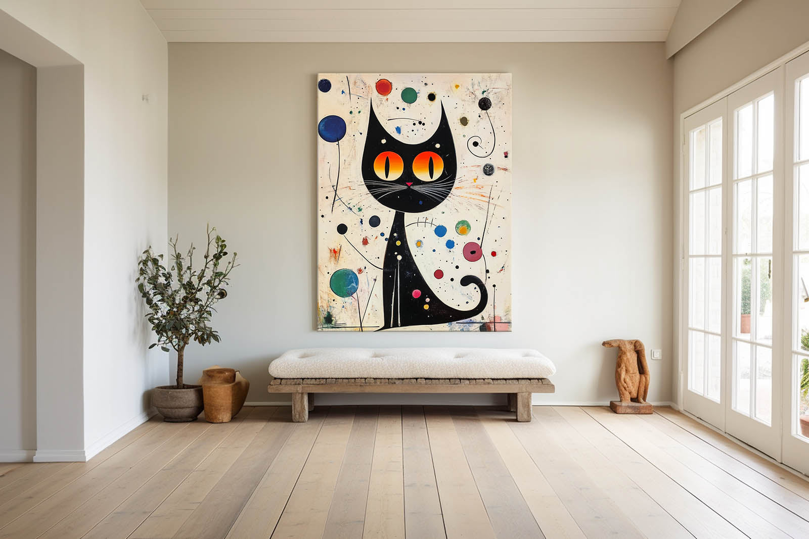 Mid-Century Modern Cat Painting Vibrant Retro