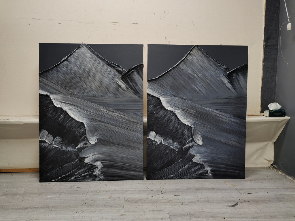 Monochrome Mountain Landscape Impasto Painting