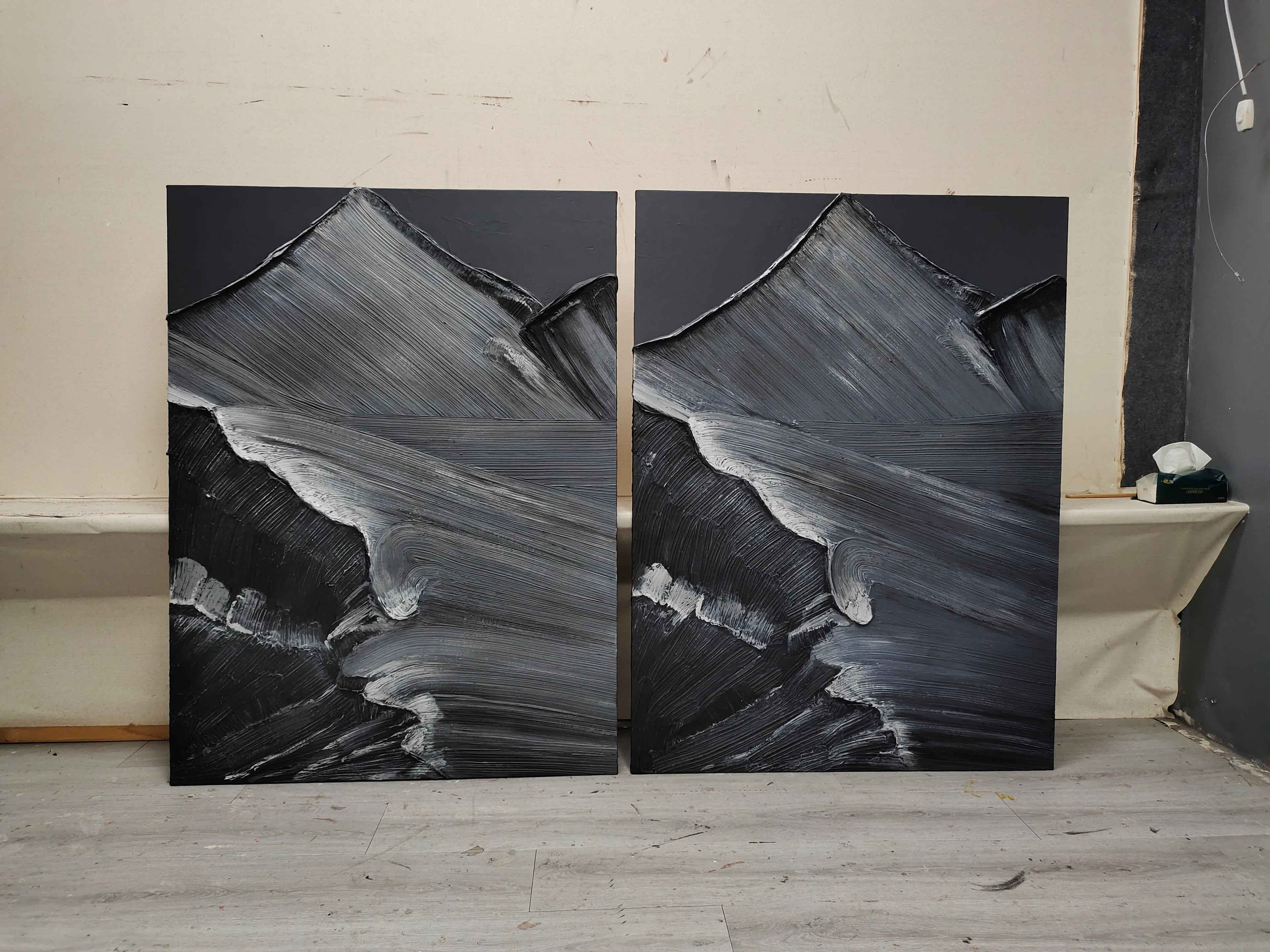 Monochrome Mountain Landscape Impasto Painting