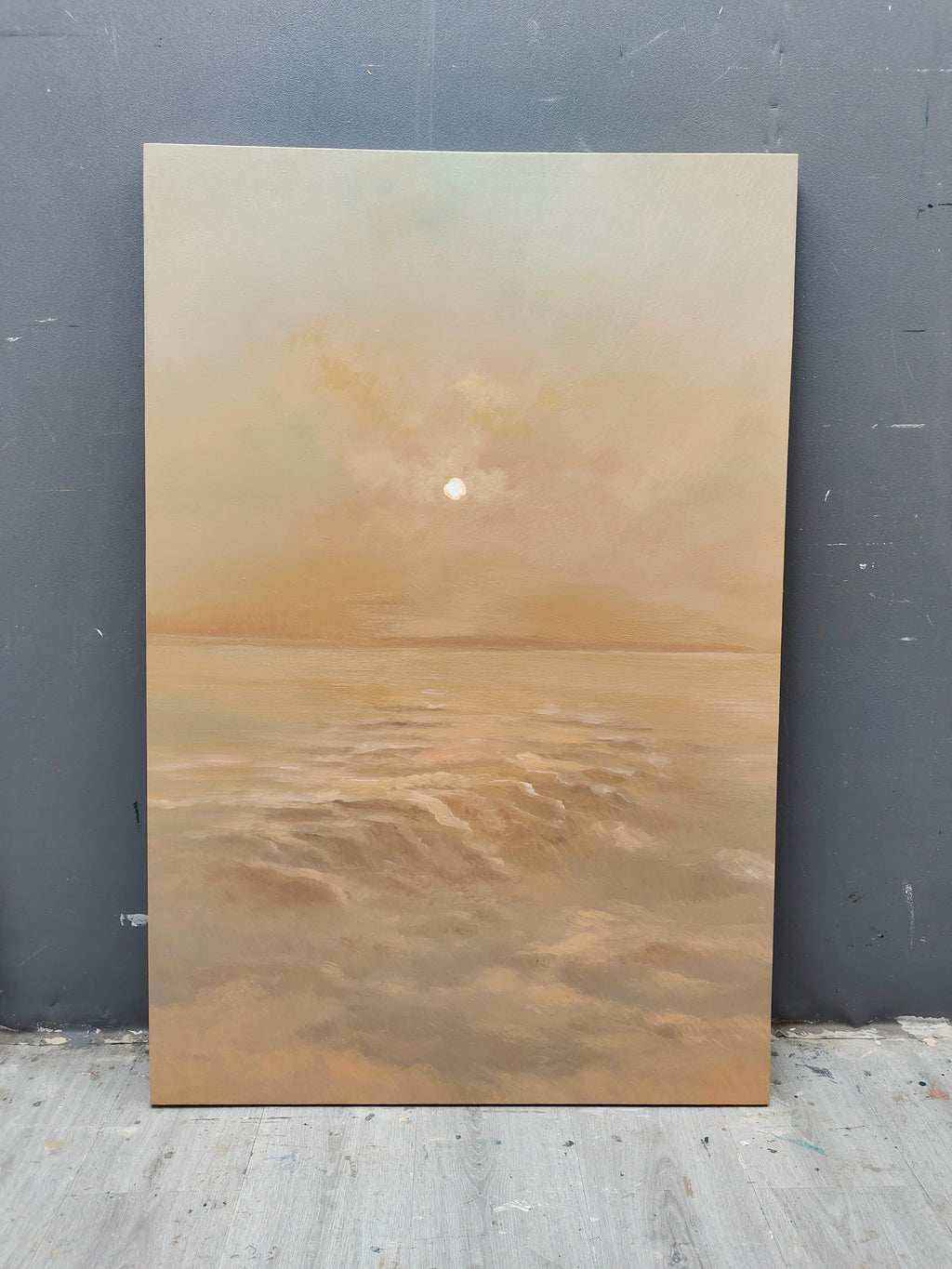 Serene Coastal Sunrise Landscape Oil Painting