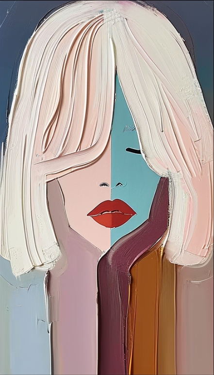Female Portrait Painting Vibrant Color Block Wall Art
