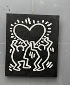 Keith Haring Style Black White Heart Figures Art