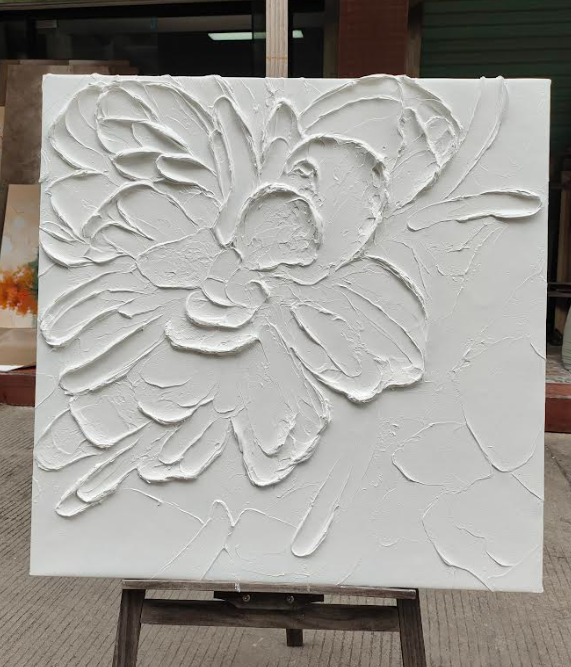 3D White Floral Impasto Painting