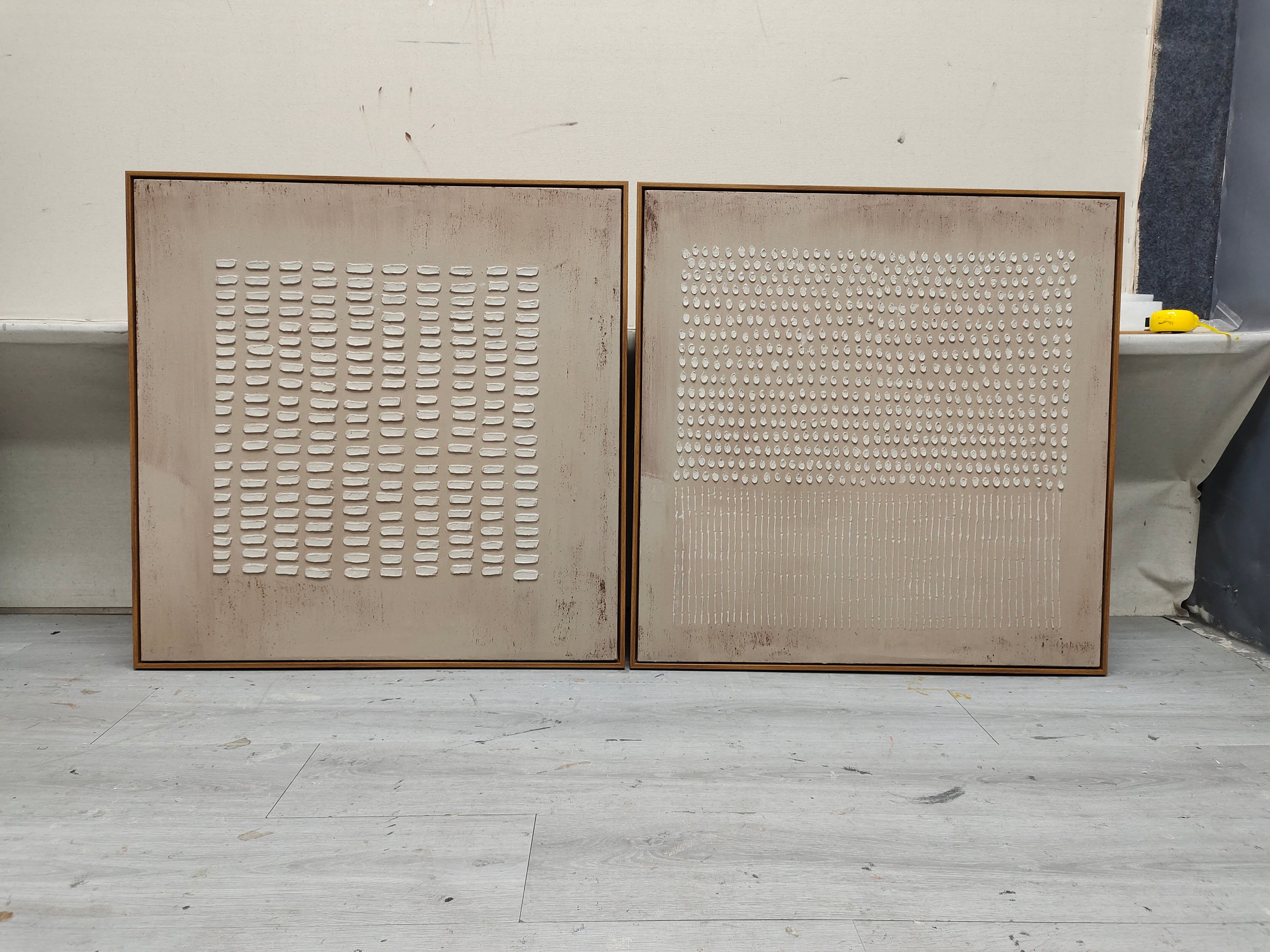 Minimalist 3D Textured Grid Painting Neutral Wall Art