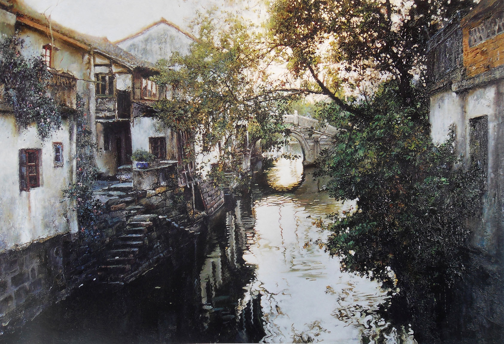 Impressionist Jiangnan Water Town Oil Painting