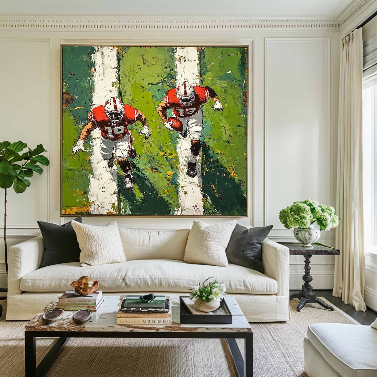 American Football Duo Action Oil Painting