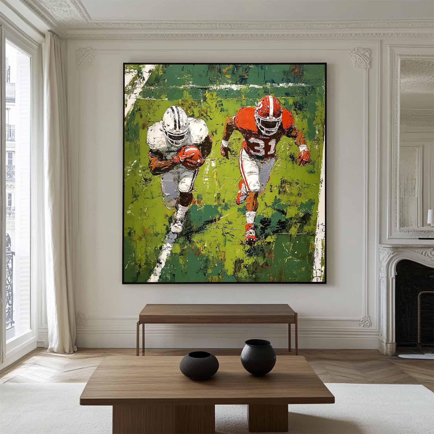 American Football Chase Scene Oil Painting