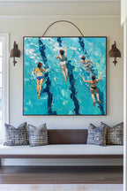 Poolside Swimmers Summer Fun Oil Painting