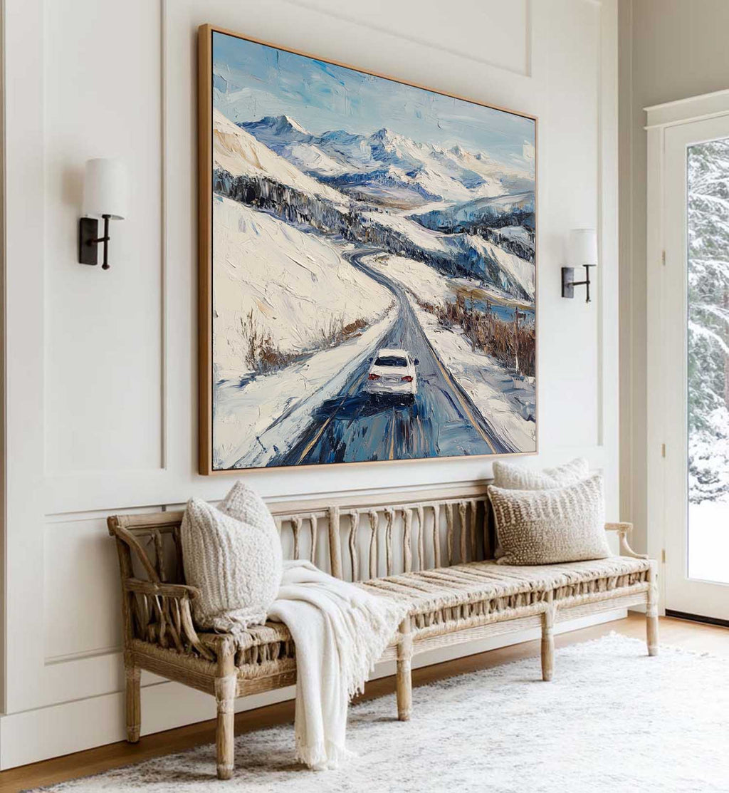 Mountain Road Winter Journey Oil Painting