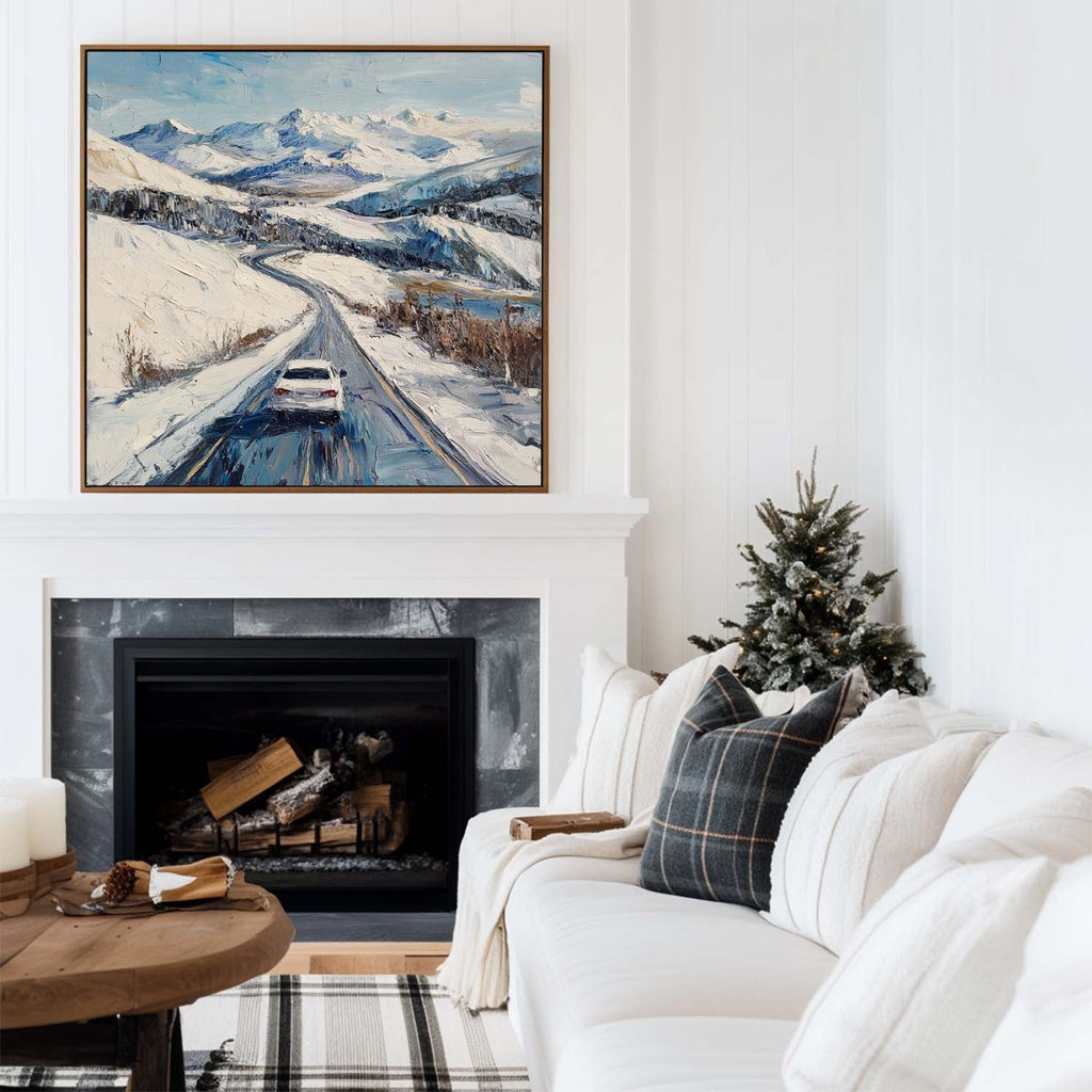 Mountain Road Winter Journey Oil Painting