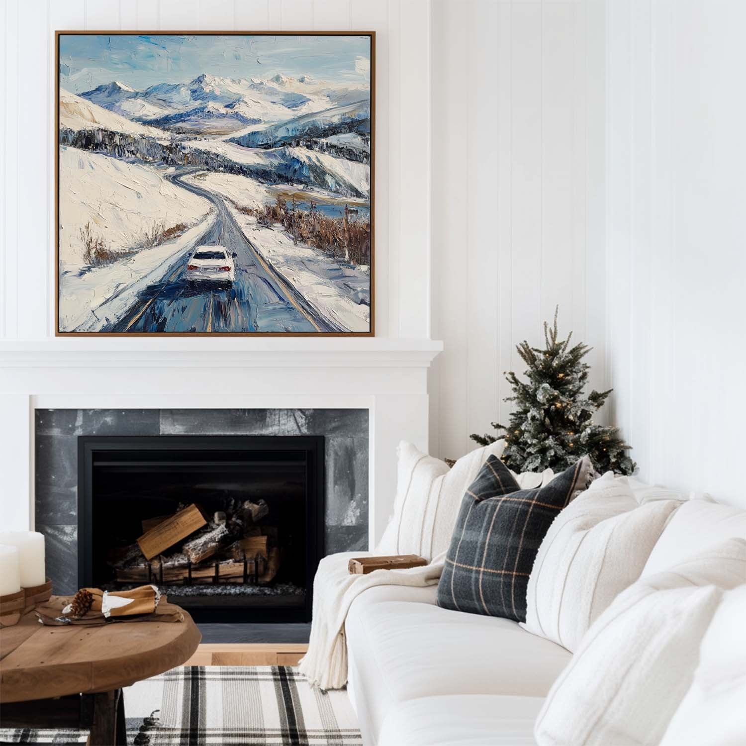 Mountain Road Winter Journey Oil Painting