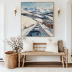 Mountain Road Winter Journey Oil Painting