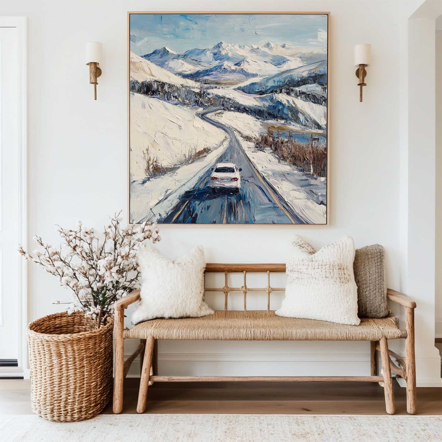 Mountain Road Winter Journey Oil Painting