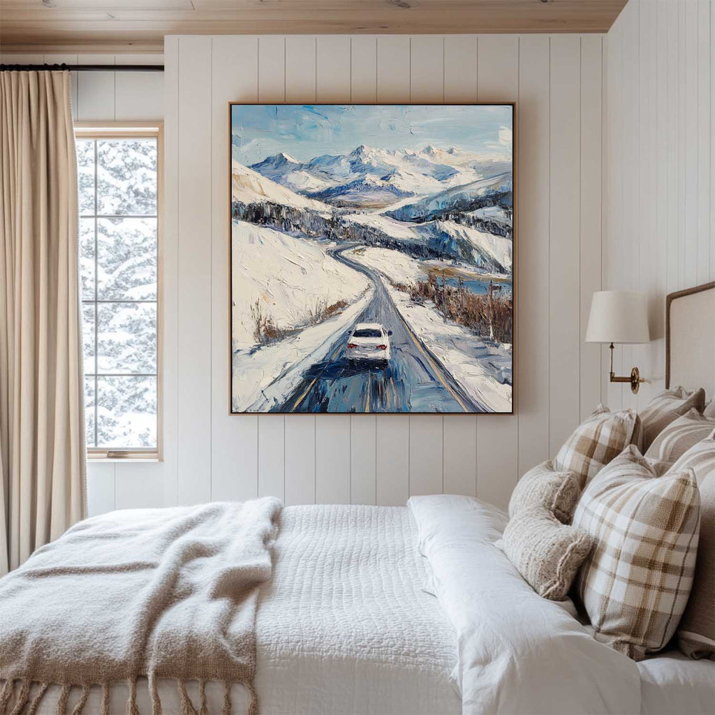 Mountain Road Winter Journey Oil Painting