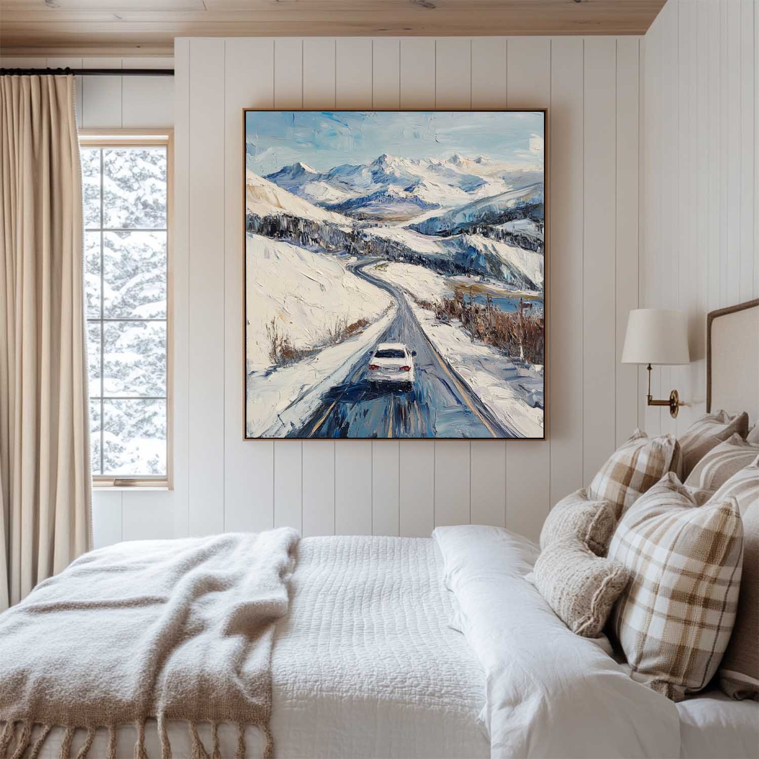 Mountain Road Winter Journey Oil Painting