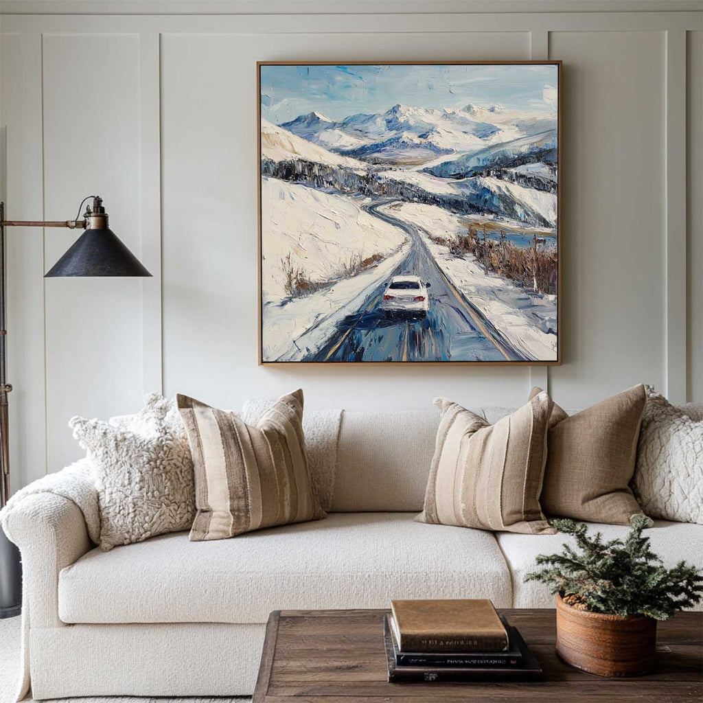 Mountain Road Winter Journey Oil Painting
