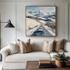 Mountain Road Winter Journey Oil Painting