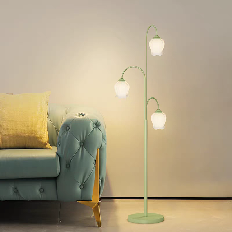 Lily Green Shade Flower Floor Lamp, Metal/Glass, Living Room/Bedroom